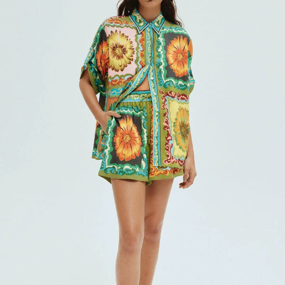 ZARA Loose Spread Collar Short Sleeve Shirt & Shorts Set